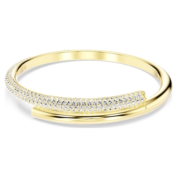 Dextera bangle, Magnetic closure, White, Gold-tone plated | Swarovski