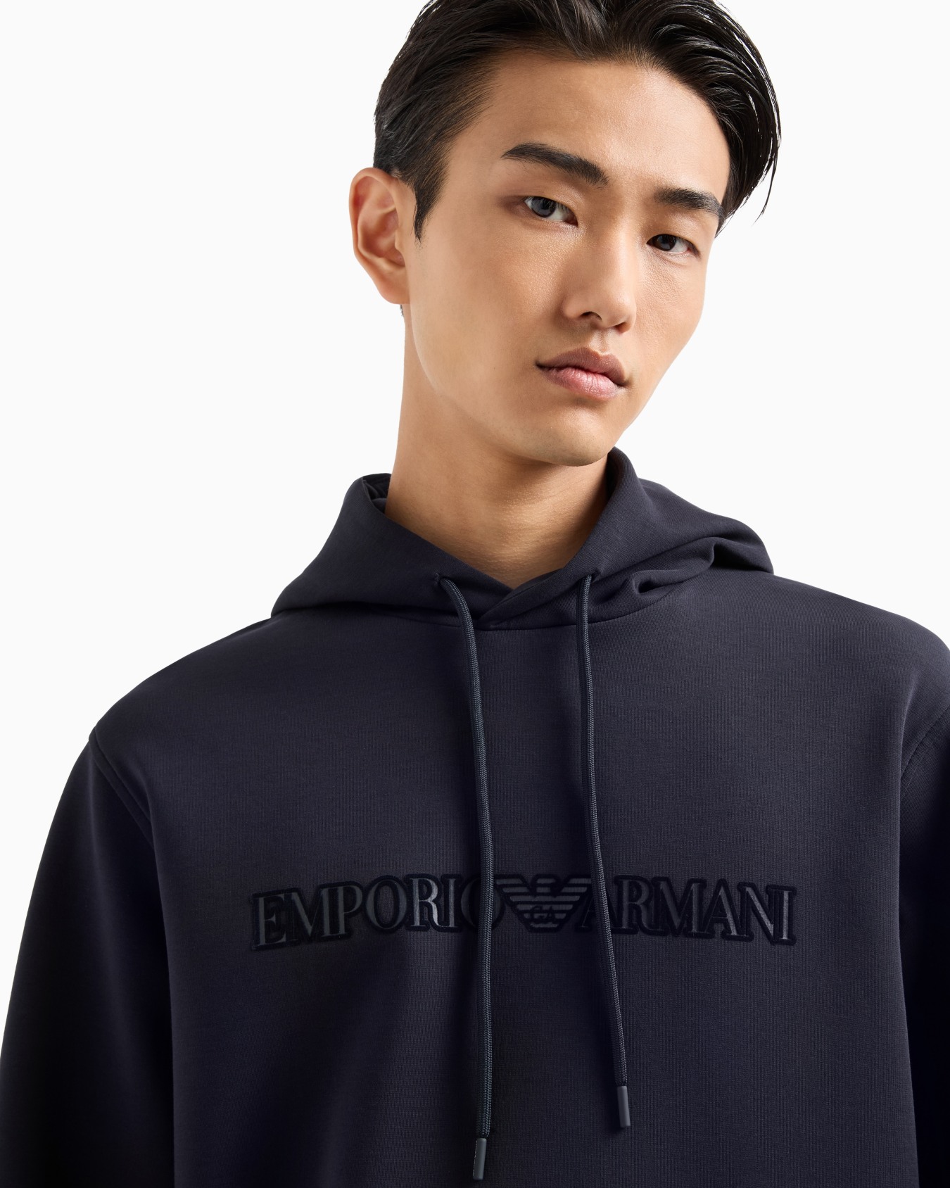 Double-jersey hooded sweatshirt with flocked logo | Emporio Armani