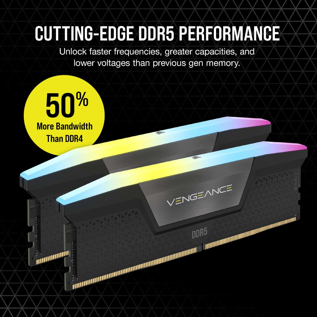 VENGEANCE® RGB 64GB (2x32GB) DDR5 DRAM 6400MT/s C32 Memory Kit — Black