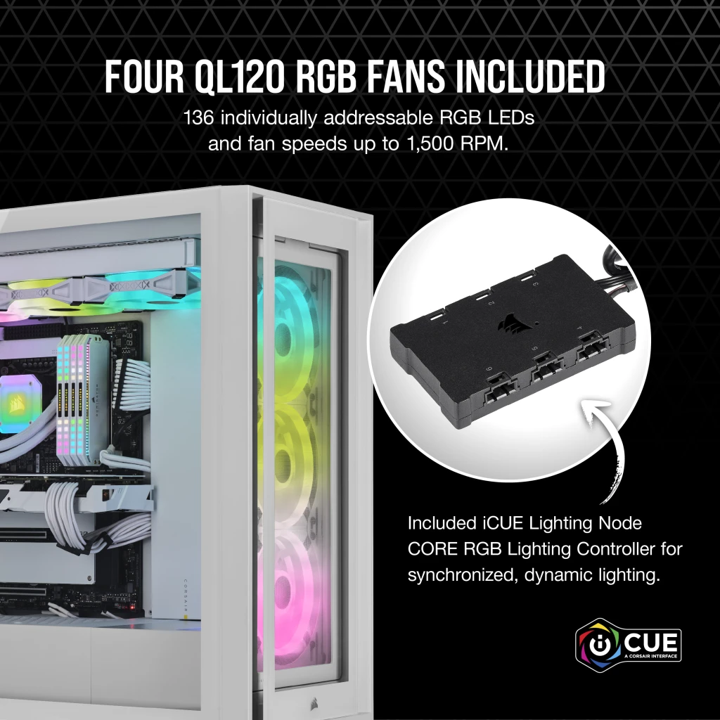 iCUE 5000X RGB QL Edition Mid-Tower ATX Case — True White