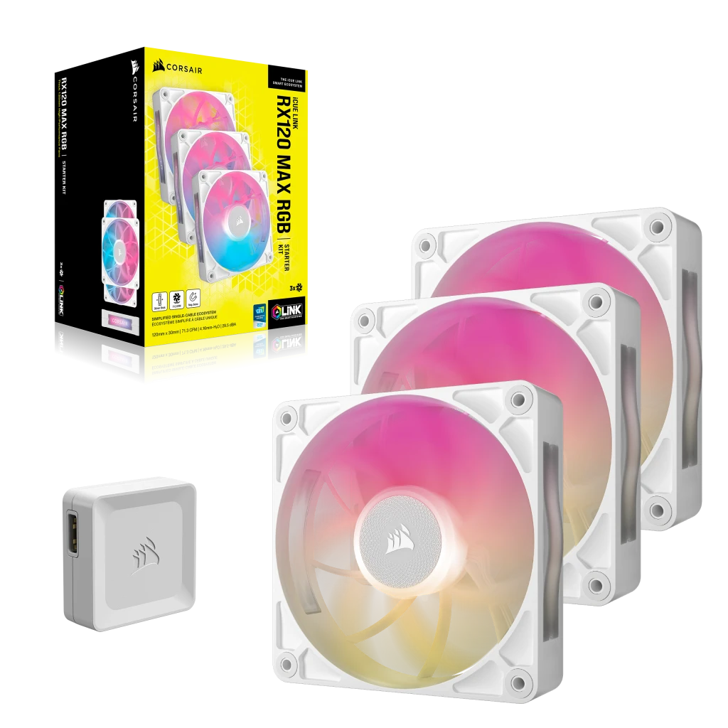 iCUE LINK RX120 MAX RGB 120mm PWM Thick Fans Starter Kit - White