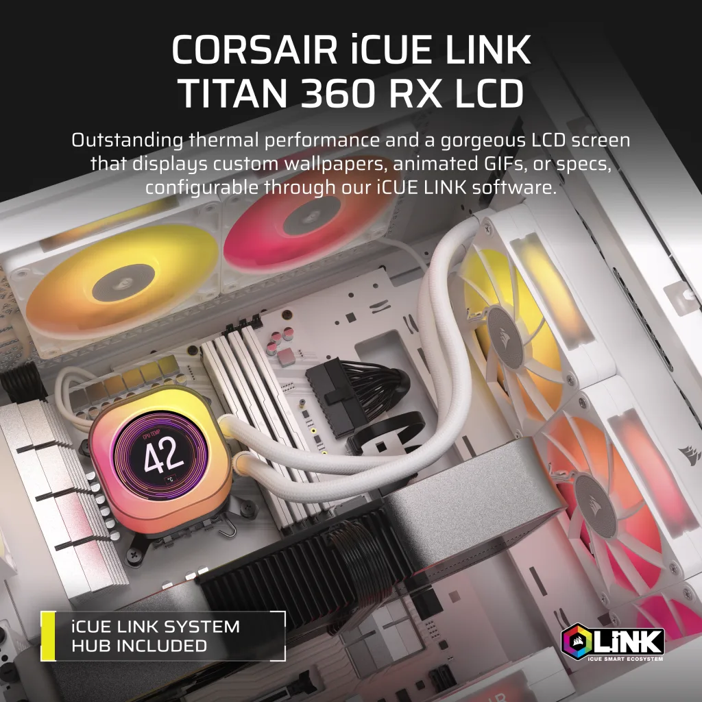 iCUE LINK TITAN 360 RX LCD 水冷式 CPU クーラー - ホワイト