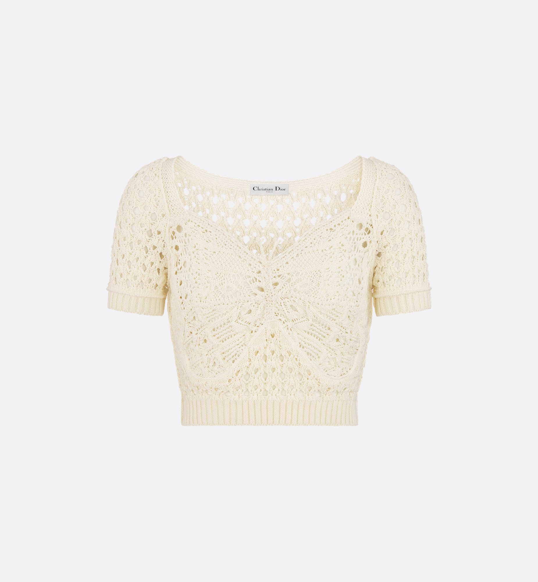 Dioriviera Cropped Top Ecru Cotton Crochet-Effect Knit with