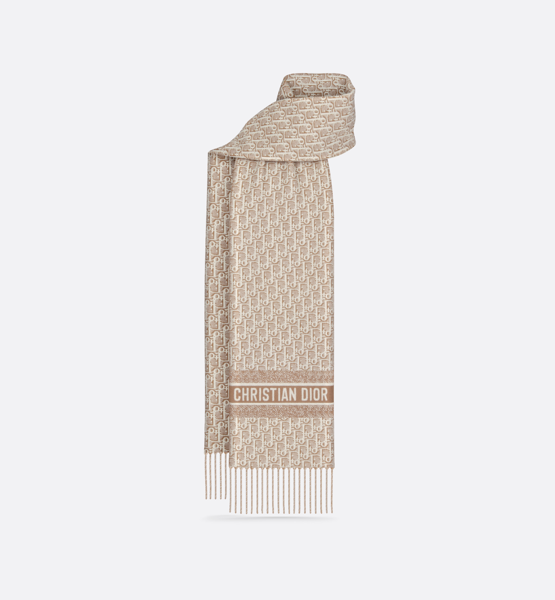 Dior Oblique Natte Scarf Ecru and Hazelnut Cashmere | DIOR