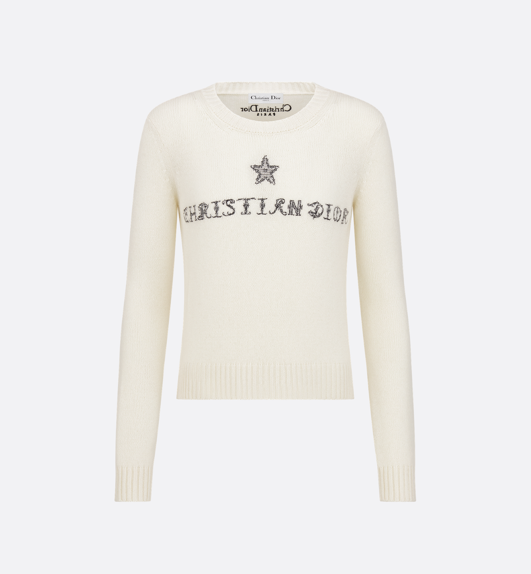 Sweater White Cashmere Knit with Black Dior Alphabet Motif | DIOR