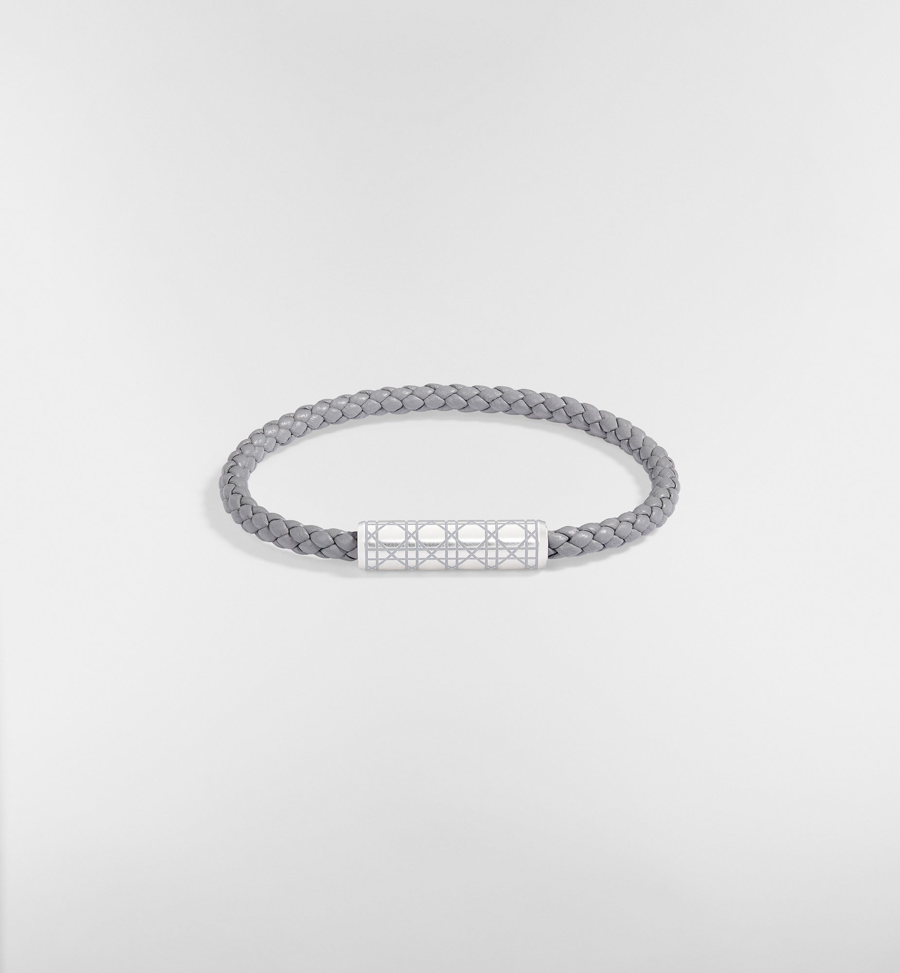 Cannage Woven Leather Bracelet Deep Blue Lambskin, Silver-Finish