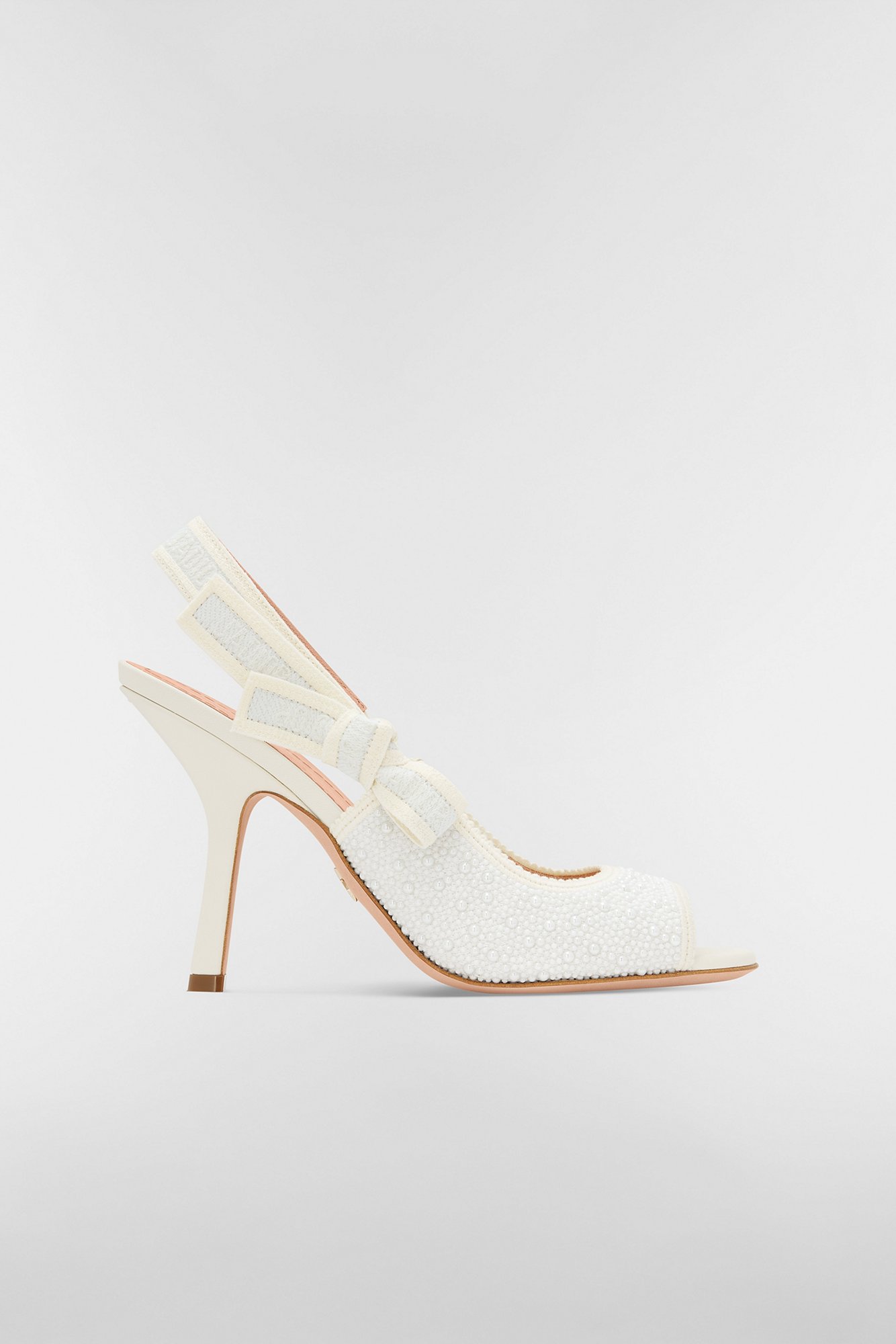 J'Adior Heeled Slingback Sandal Embroidered Cotton and White Resin
