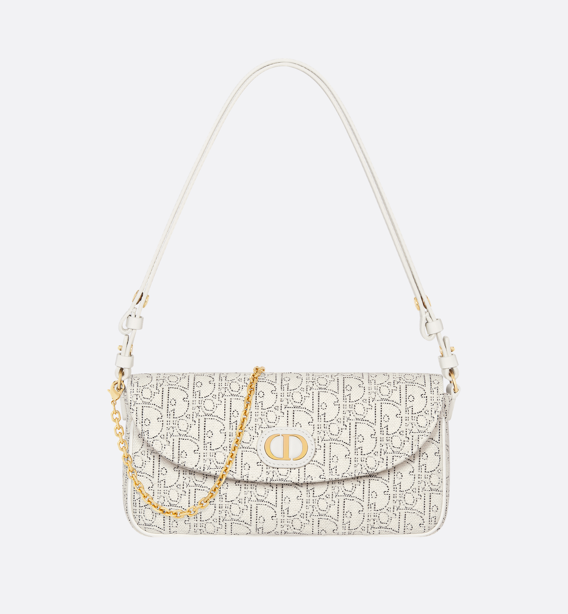 30 Montaigne D-Vine Pouch with Chain White Dior Oblique Jacquard