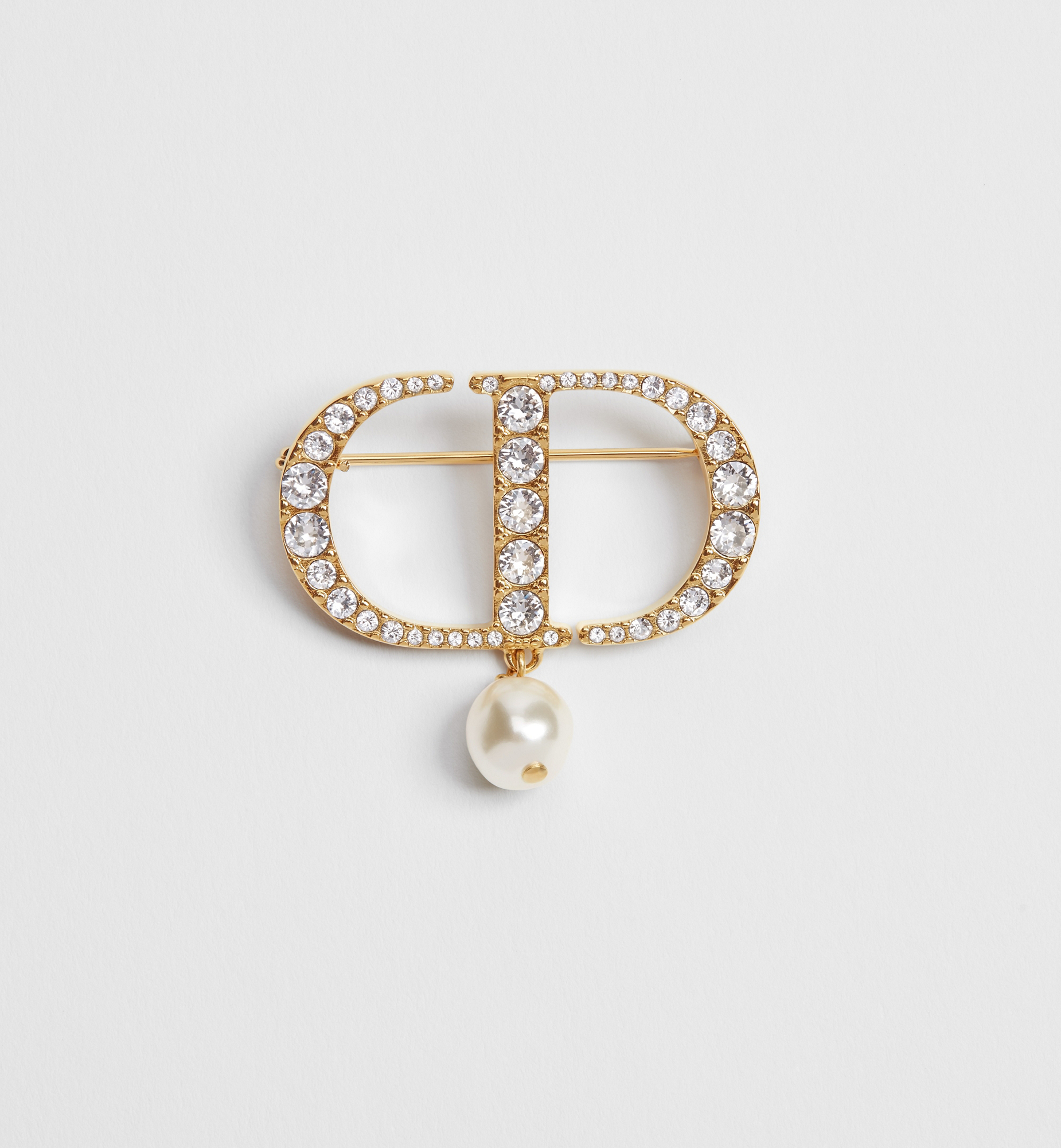 Petit CD Brooch Gold-Finish Metal with a White Resin Pearl and
