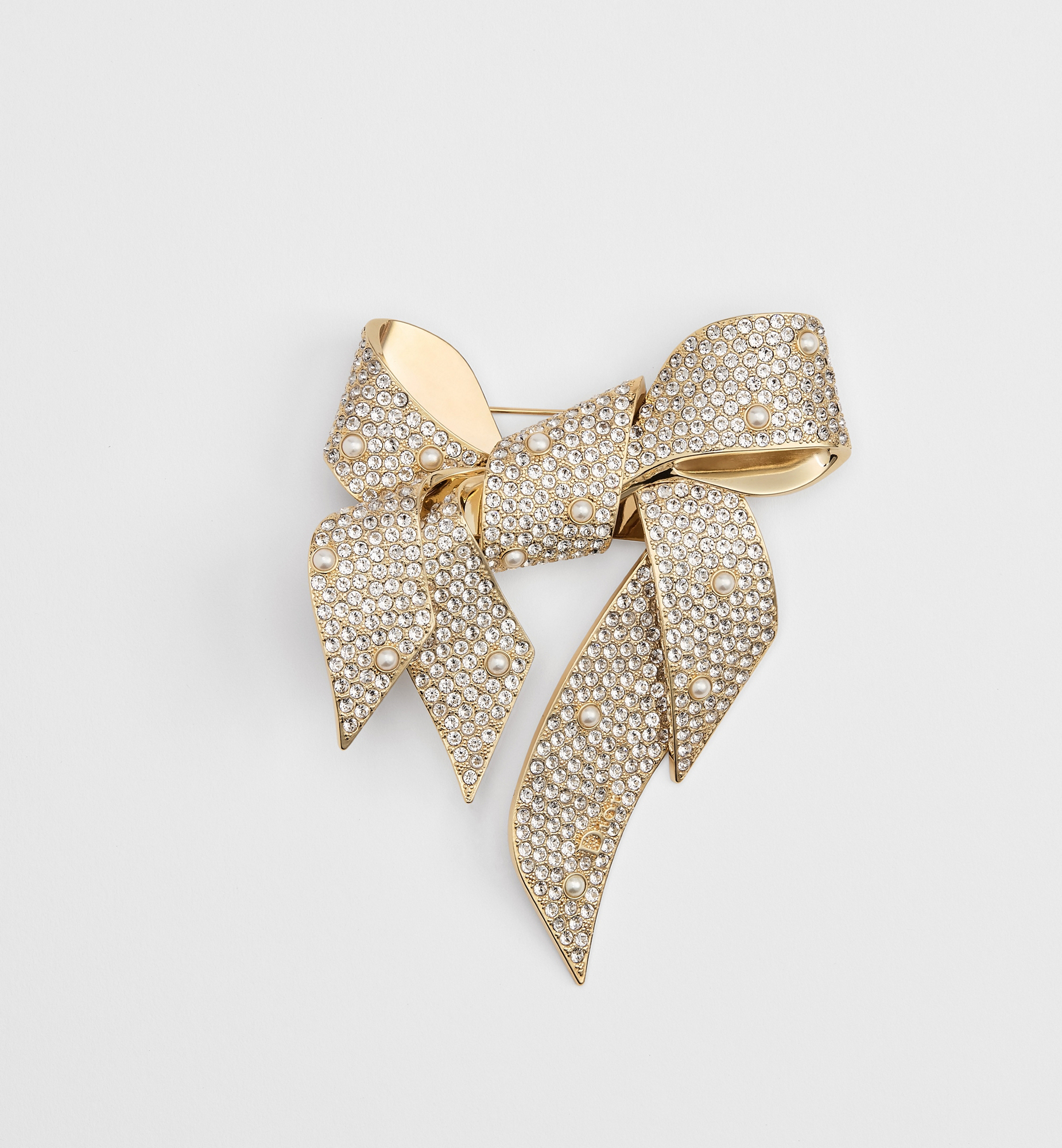 Dior Or – Dior Shiny Bow Brooch Gold-Finish Metal, White Resin