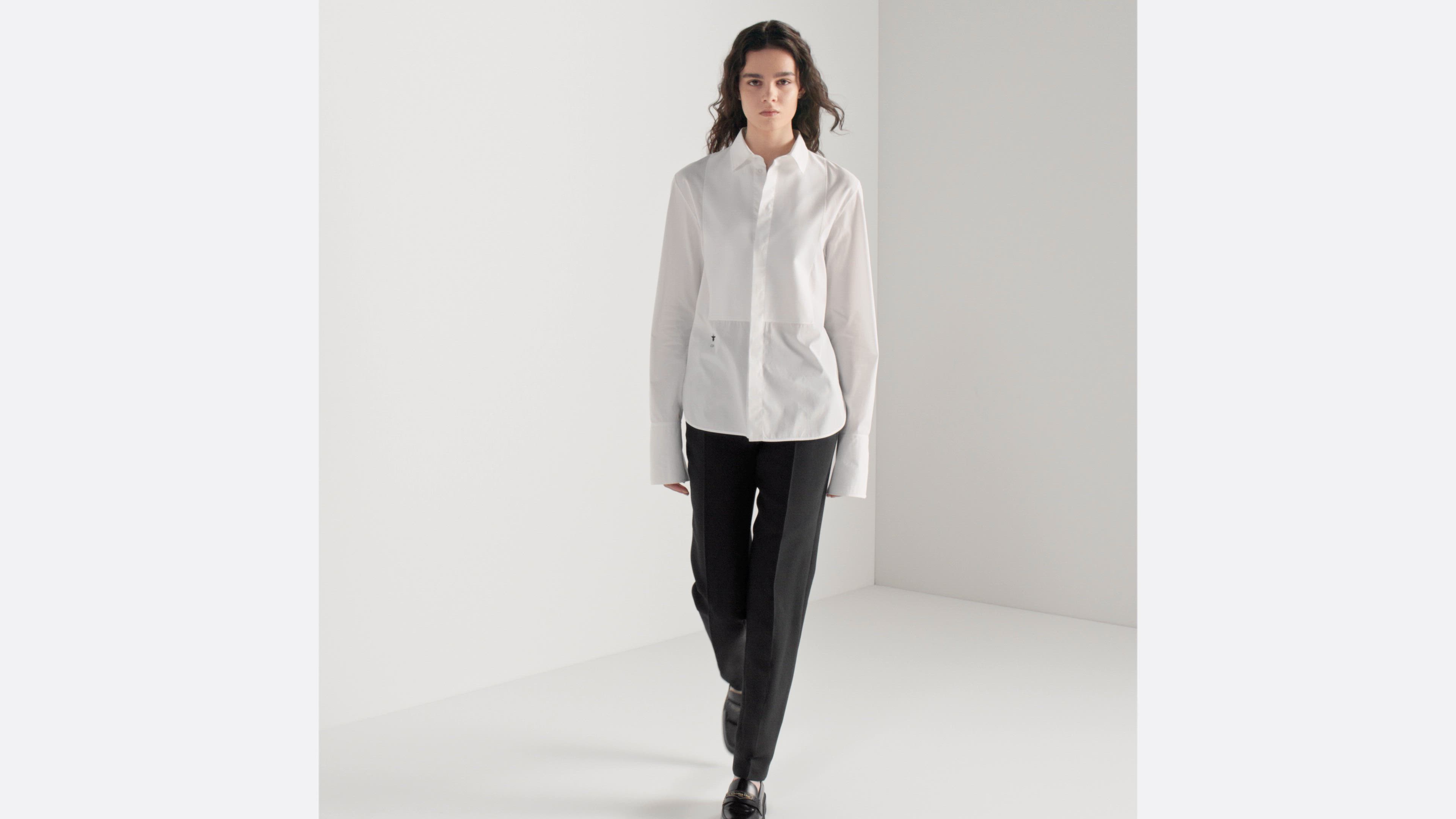 Blouse with Plastron White Cotton Poplin | DIOR