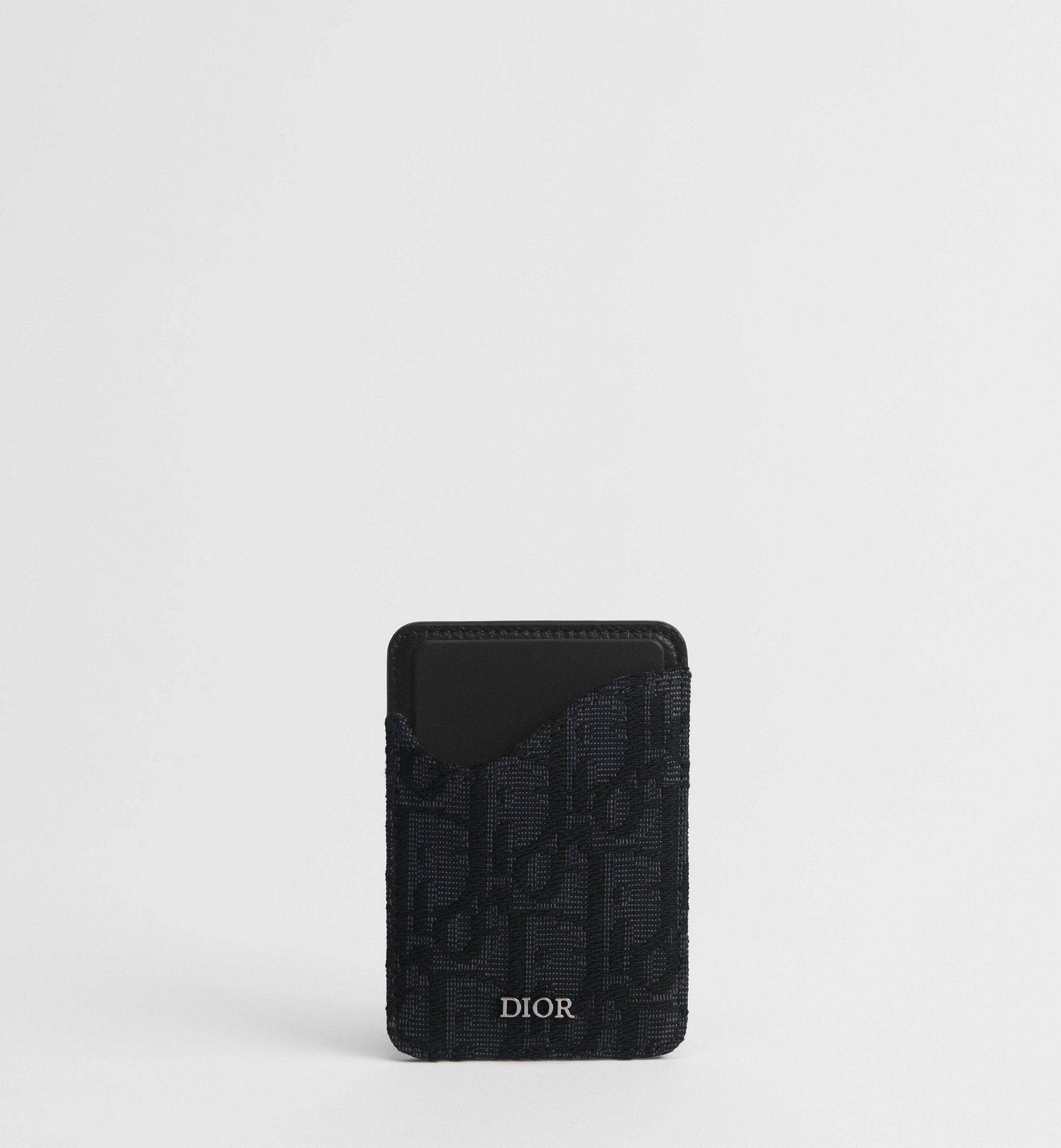 Saddle Magnetic Card Holder Black Grained Calfskin Marquetry with