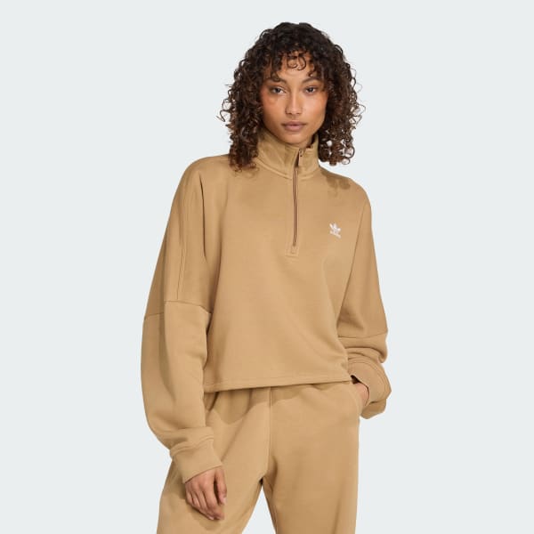 adidas Essentials 1/2 Zip Fleece Sweatshirt - Brown | Free