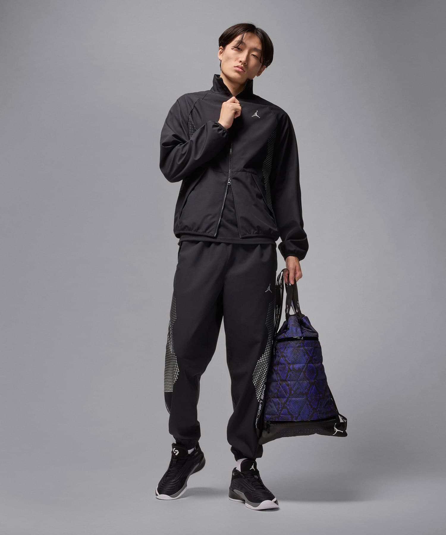 JORDAN BRAND M J SPRT JAM WARM UP JACKET BLACK/METALLIC SILVER