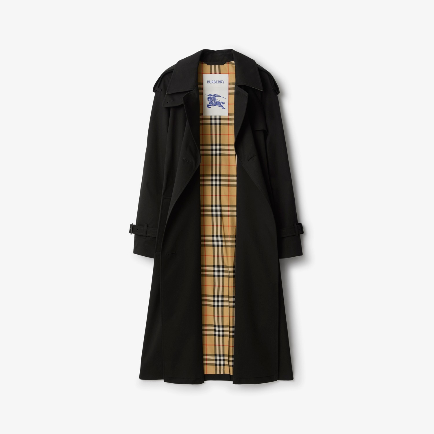 Long Castleford Trench Coat in Black - Women, Cotton Gabardine