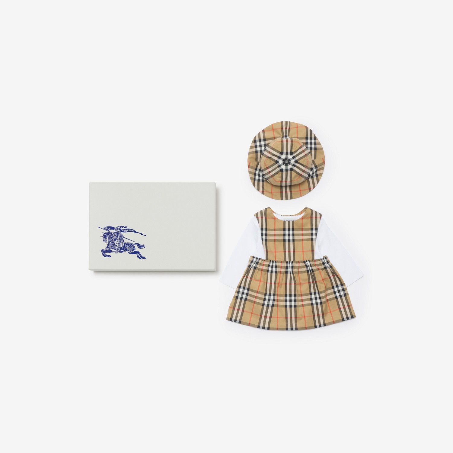 チェックコットン スリーピース ベイビーギフトセット (サンドベージュ