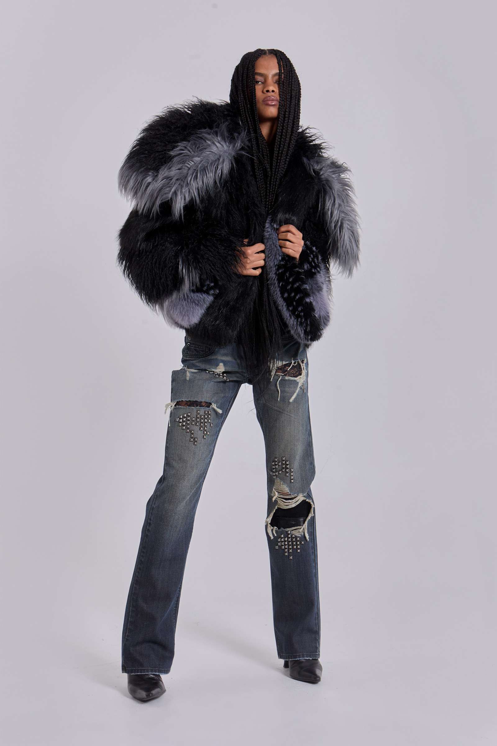 Oksana Patchwork Faux Fur Coat | Jaded London | Clothing