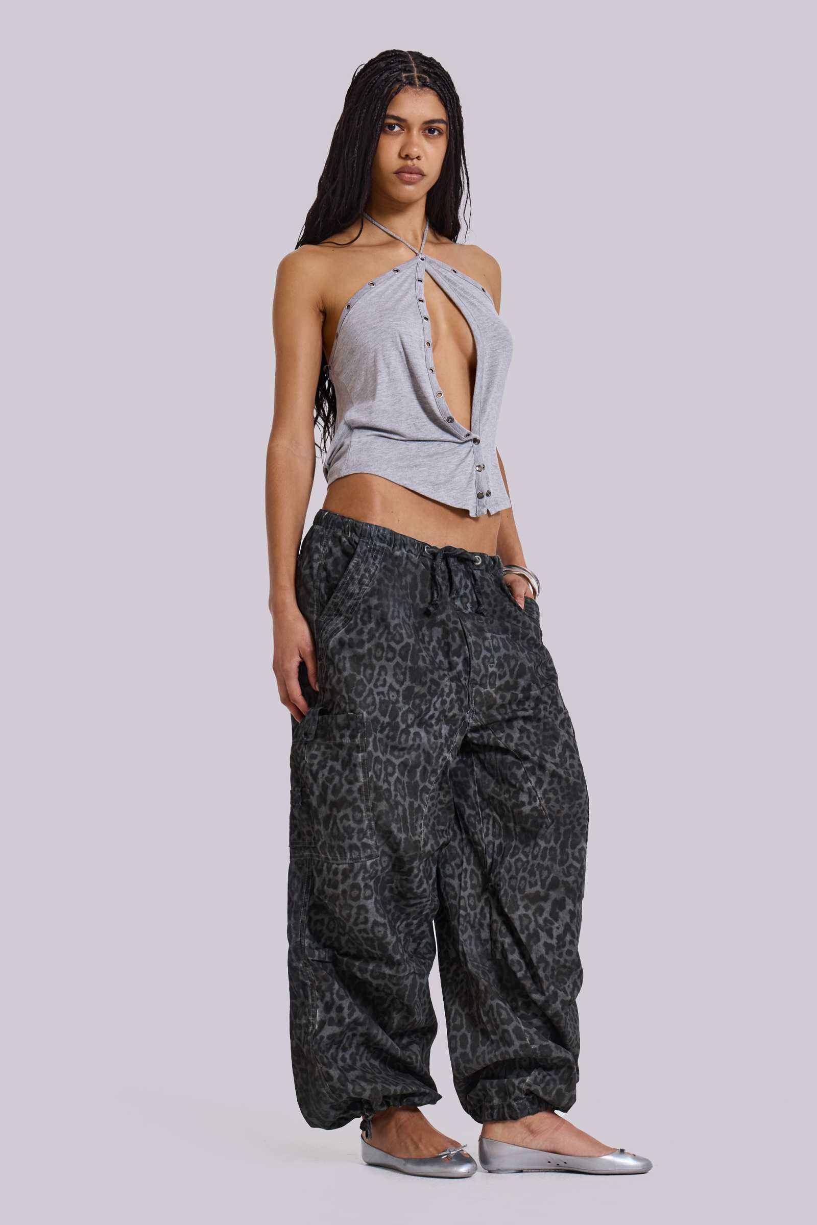 Charcoal Leopard Parachute Pants | Jaded London | Clothing