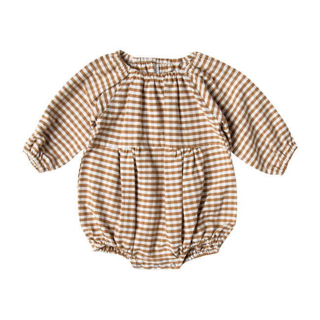 Gingham Bubble Romper, Brown, Cream - Rylee + Cru Rompers | Maisonette