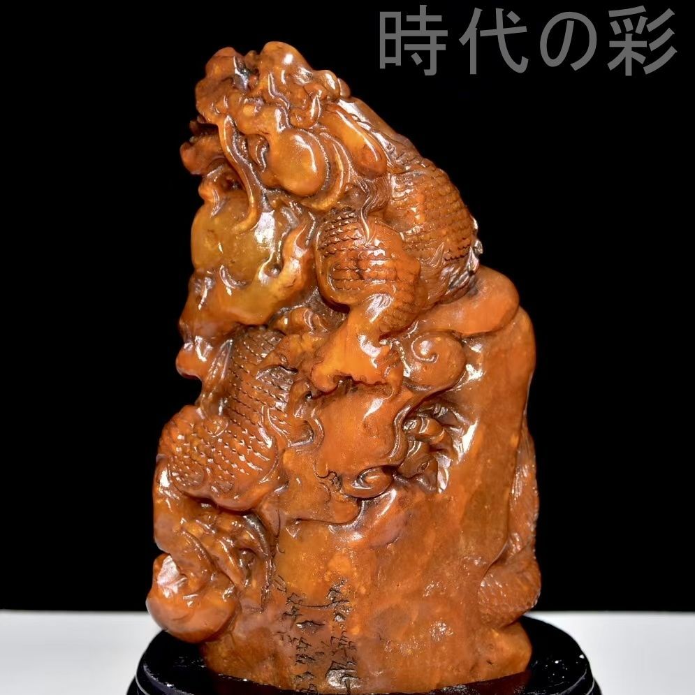 中国古美術 旧蔵珍品 寿山灯光凍田黄石 篆刻家呉昌碩 王申年作 血絲紋