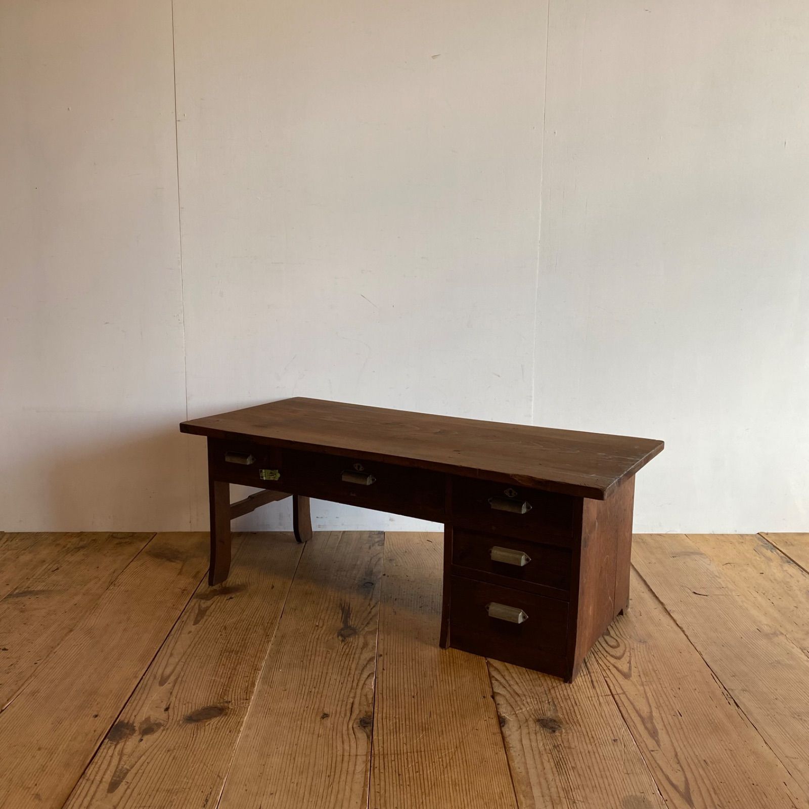 アンティーク 木製デスク ローテーブル 机 作業台 古家具 引き出し