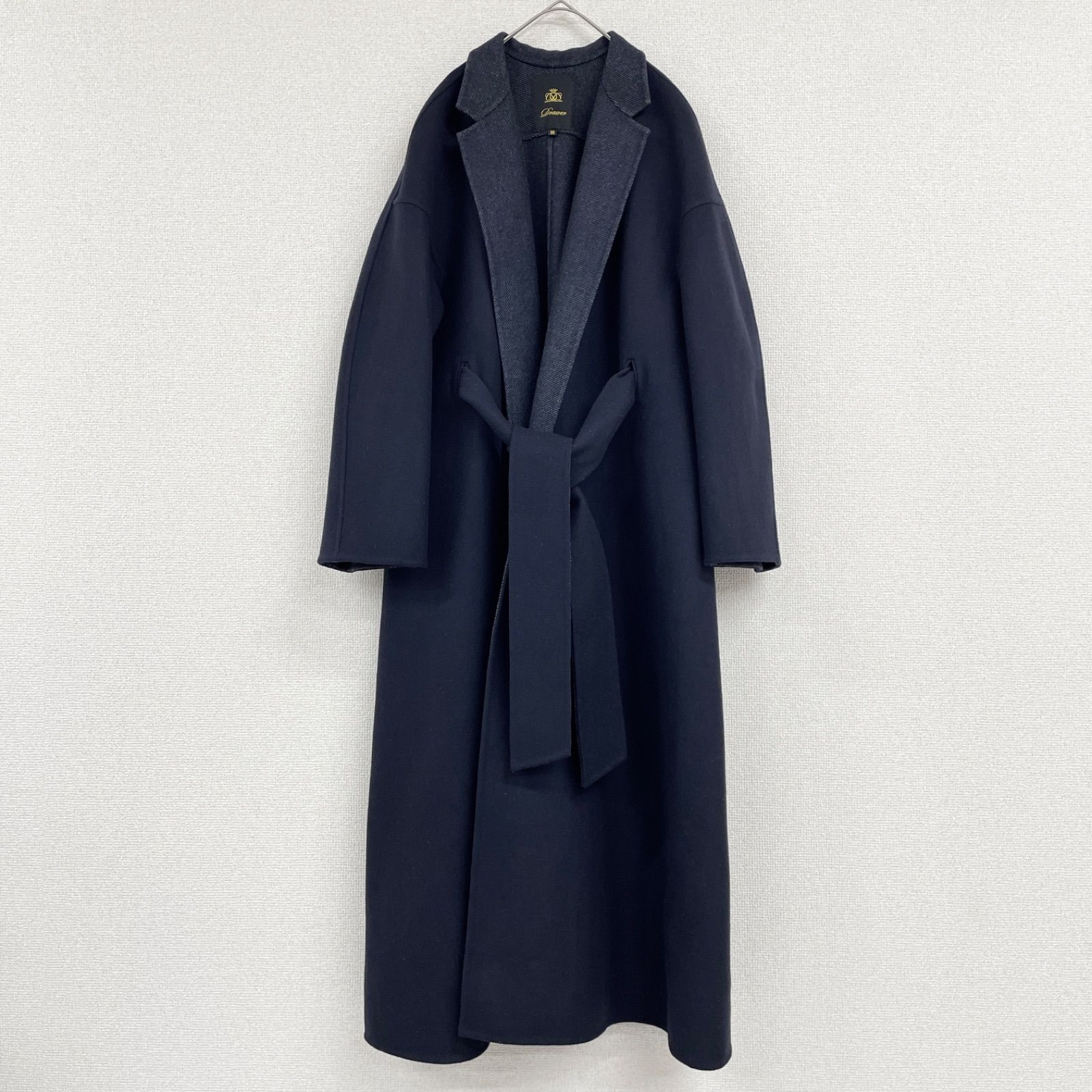 Drawer ドゥロワー ロングコート リバーコート ダブルフェイス ベルト