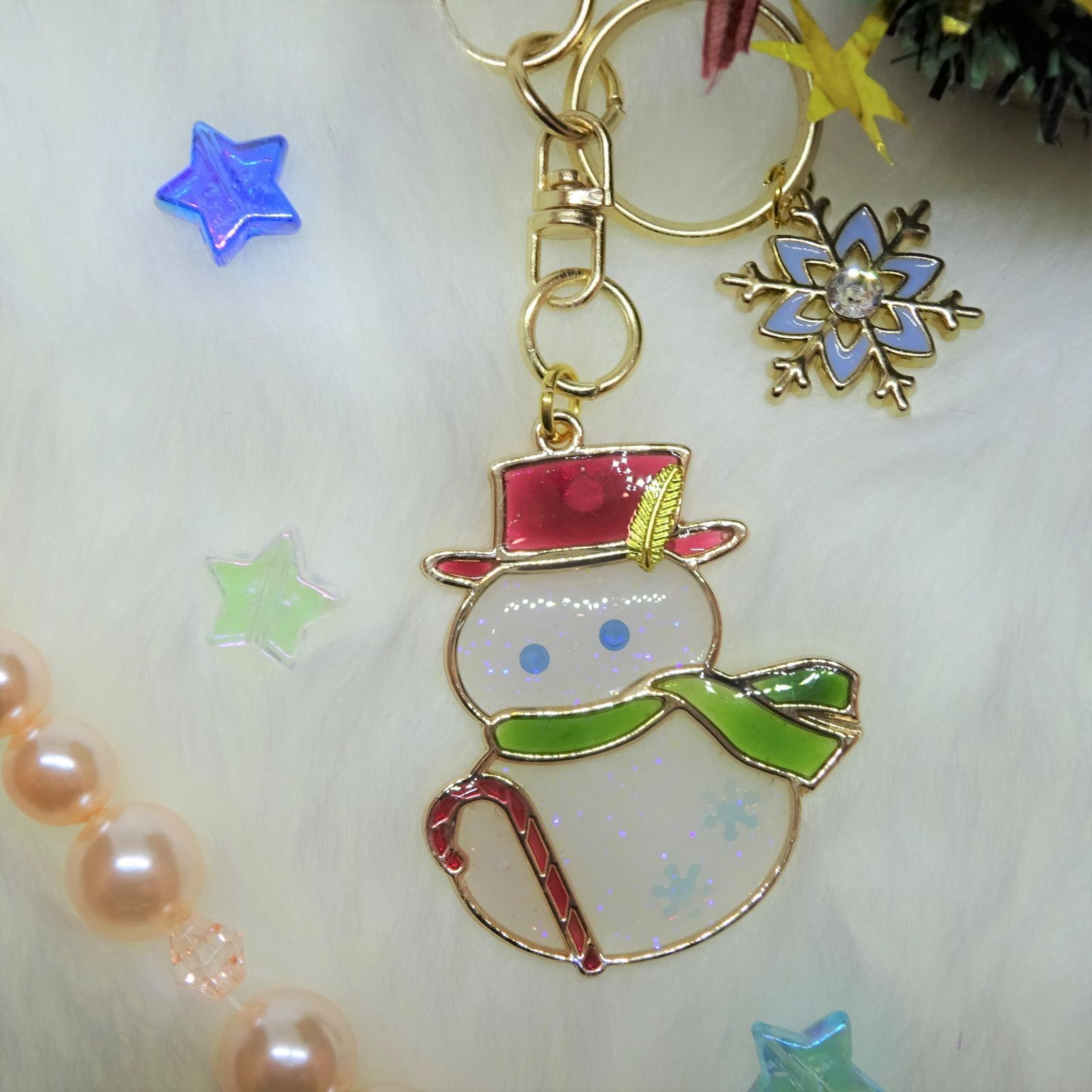 雪だるまキーホルダー①[レジン/一点もの/キーホルダー/雪だるま