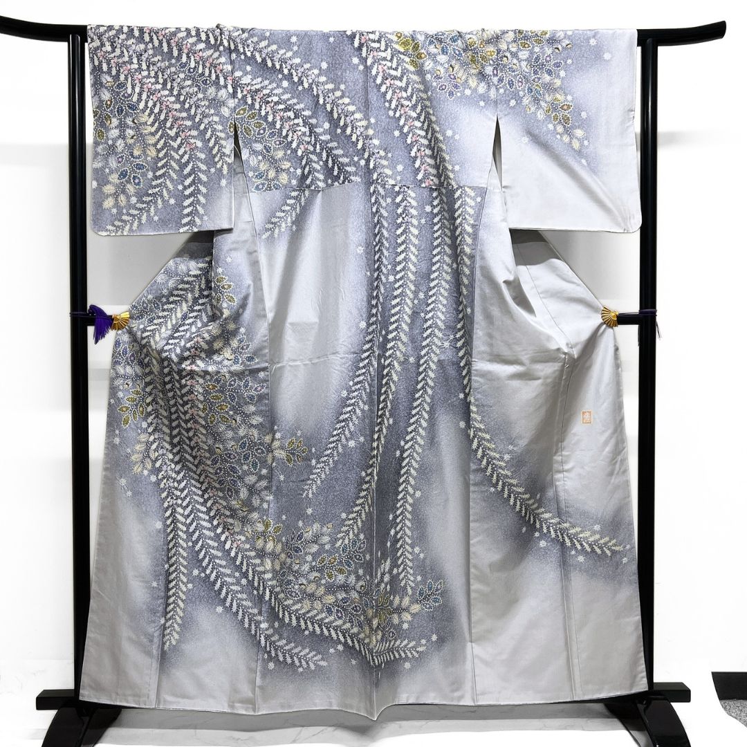 作家もの 訪問着 染め大島紬 絞り 辻ヶ花 藤 紋無し 着物 123b d ms