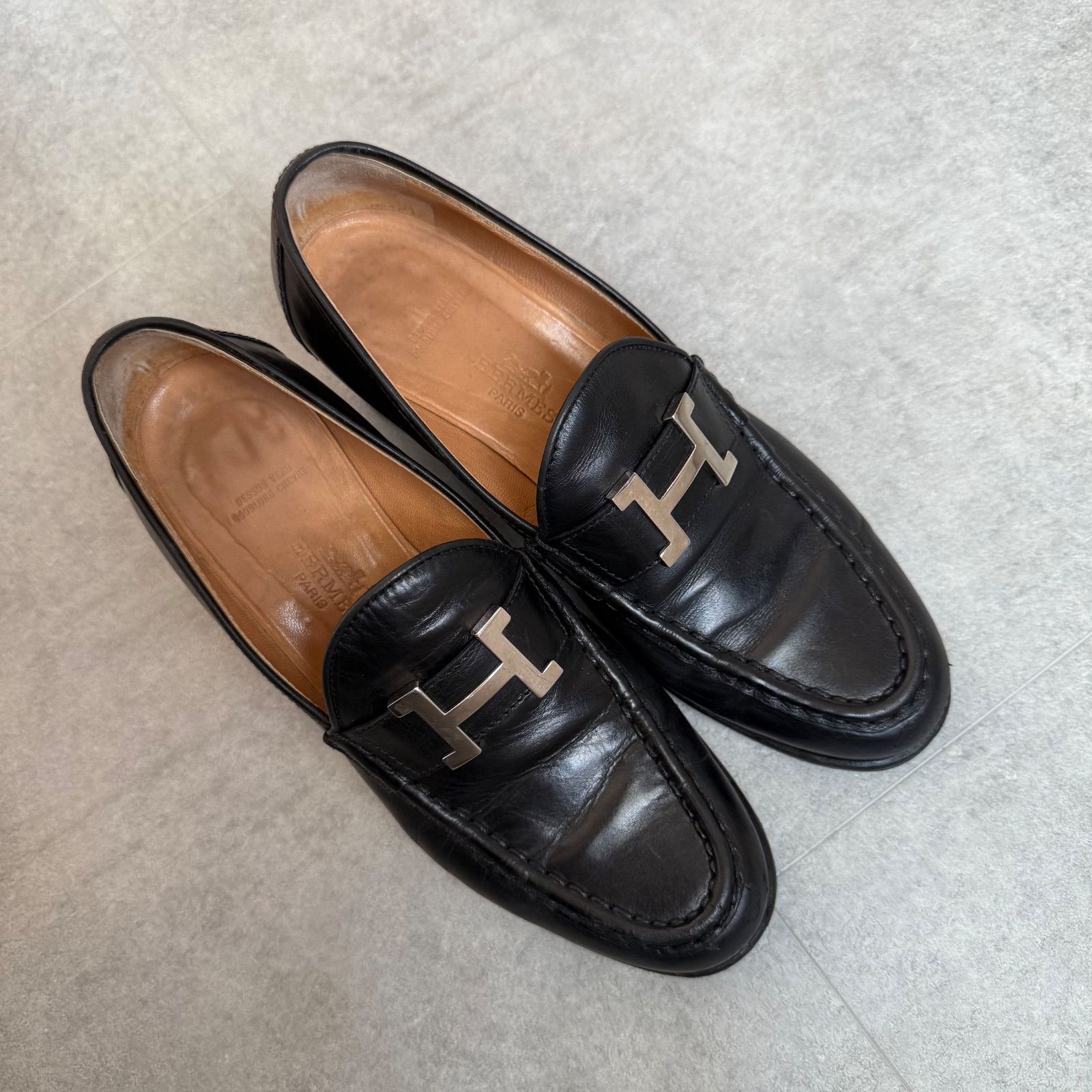 HERMES エルメス ローファー Hロゴ 革靴 コンスタンス レザー ブラック