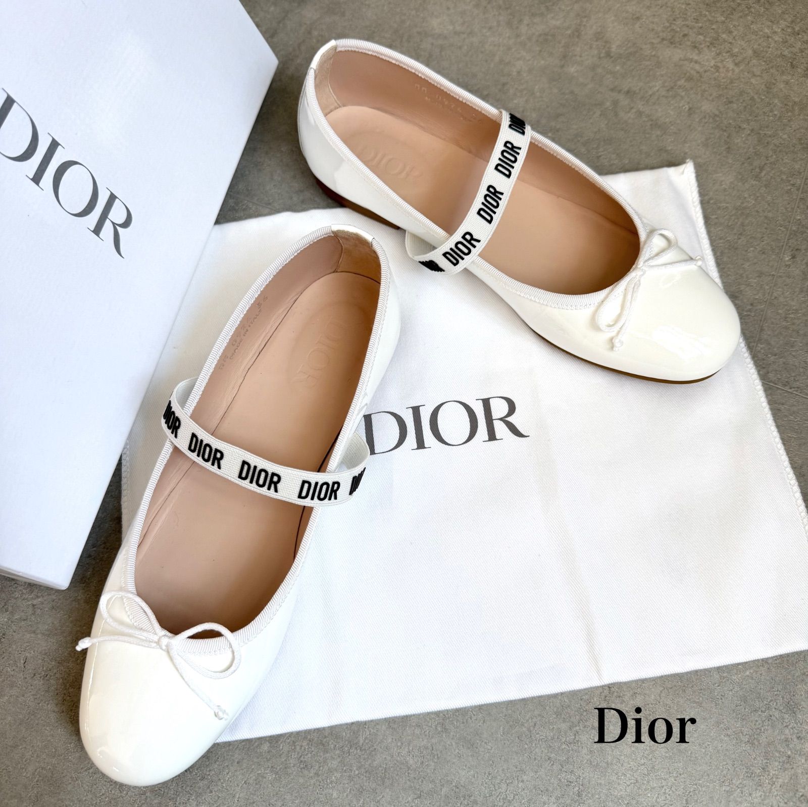 Dior ディオール リボンバレエシューズ ロゴベルト パテントカーフ