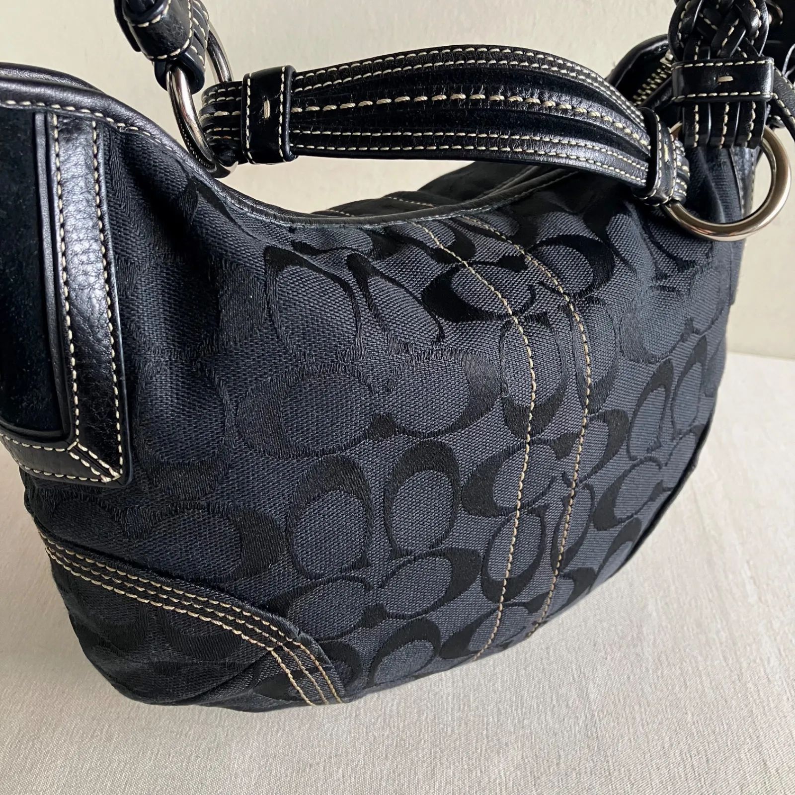 Coach Vintage Signature Black Canvas Leather Hobo Shoulder Bag y2k