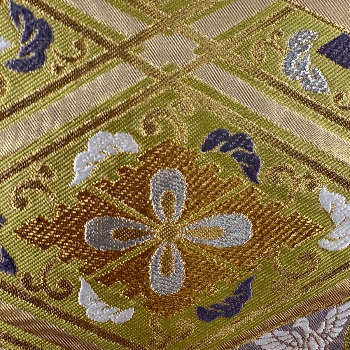 袋帯 秀品 川島織物 落款 花菱 源氏香 金銀糸 箔 金色 六通 正絹