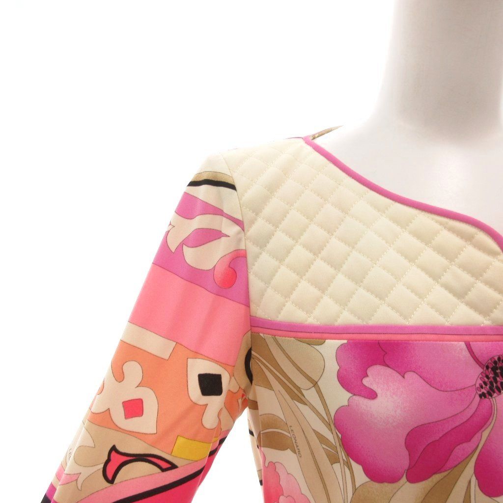 レオナール LEONARD カンカン チュニック ワンピース リボン 花柄 切替