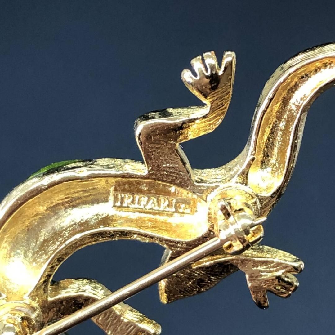 TRIFARI トリファリ トカゲ ブローチ ビンテージ グリーン×ゴールド