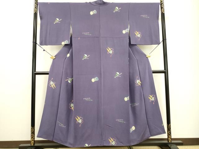 平和屋着物□上質な小紋 楽器文 鬼しぼ縮緬 正絹 逸品 DAAJ6413fe