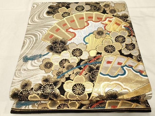 平和屋着物▽六通柄袋帯 彩尽詩 桧扇花文 金銀糸 正絹 逸品 CABC8545dy