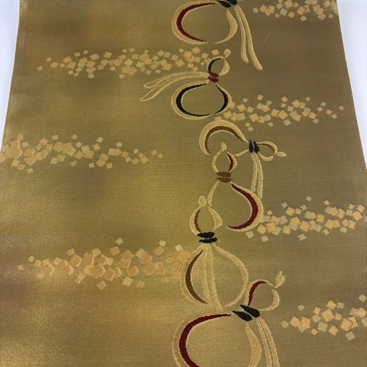 美品】 袋帯 秀品 瓢箪 箔散らし 金糸 箔 金色 六通 正絹 【中古