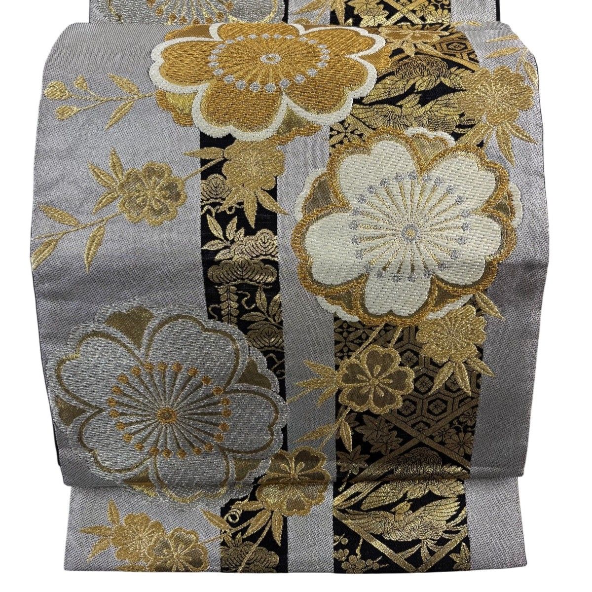 袋帯 秀品 桜 花唐草 金銀糸 箔 銀色 六通 正絹 【中古】 - メルカリ