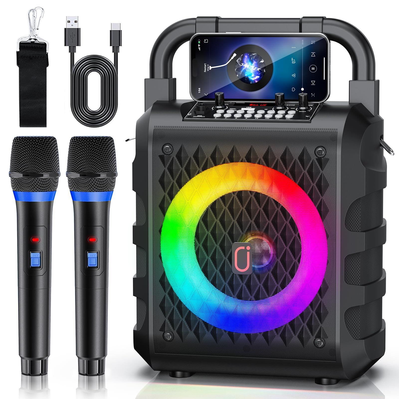 スピーカーセット JYX カラオケセット 家庭用 拡声器 ワイヤレスマイク