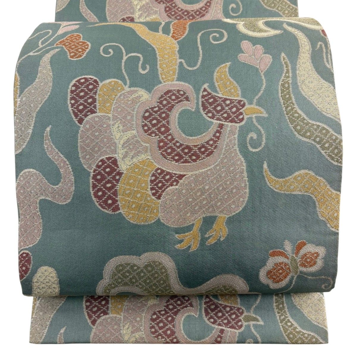 袋帯 秀品 鳥 草花 箔 灰緑 全通 正絹 【中古】 - メルカリ