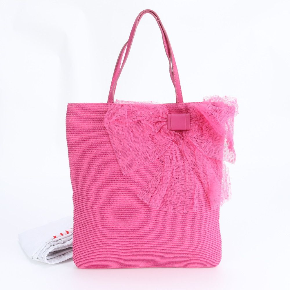 極美品 レッド ヴァレンティノ チュール リボン レザー トート バッグ