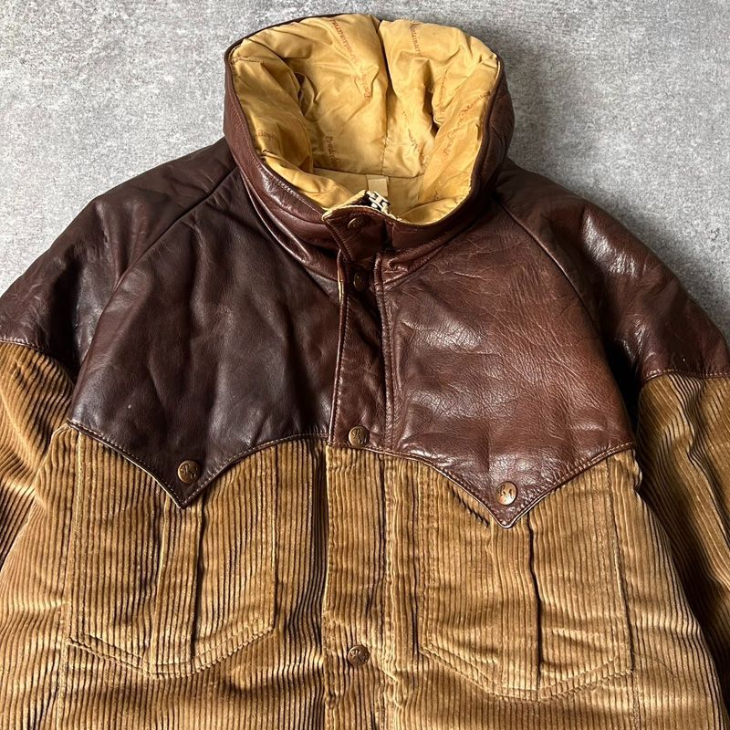 70s Powderhorn Mountaineering 本革 レザー 切替 コーデュロイ グース