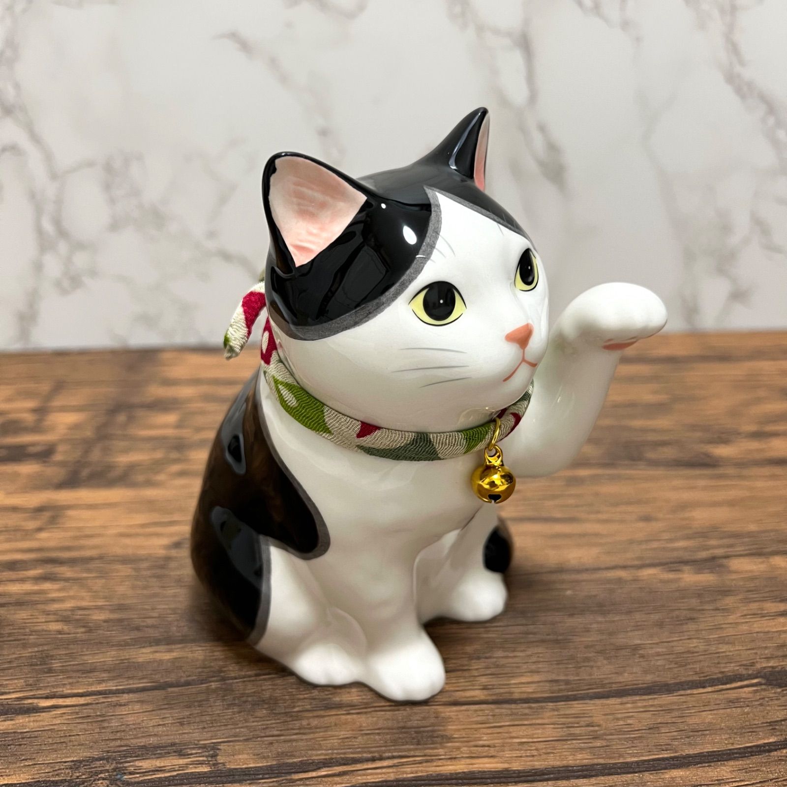 招き猫 うちの招き猫(ぶち) ブチ猫 ハチワレ 薬師窯 左手 千客万来