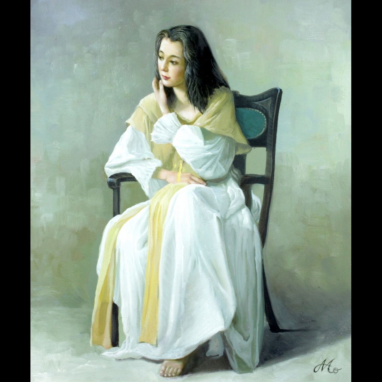 森本草介、絵画、裸婦、油彩6号、憩いの時、高級額縁、肉筆 森本草