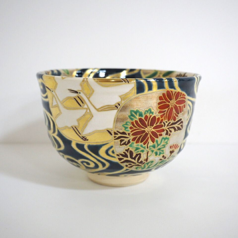 六月の特売品】水無月窯 藤谷芳哉作 団扇に流水 茶碗 抹茶茶碗 茶道具