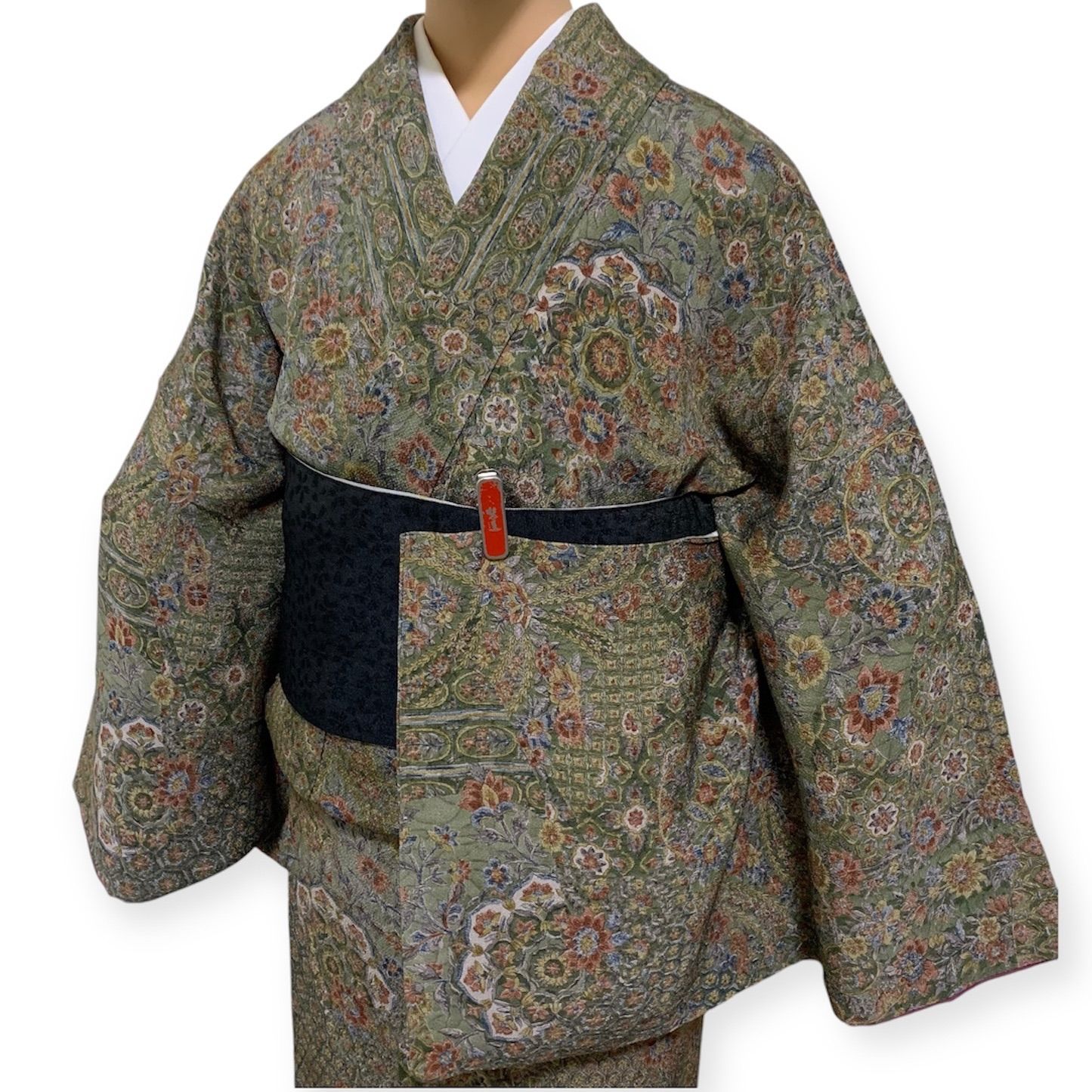 R-1146 小紋 着物 袷 絹 裄69センチ レディース やまと誂製 江戸更紗