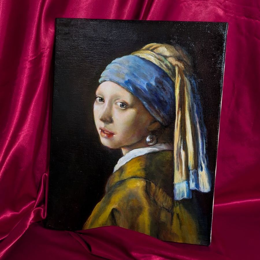 フェルメール【模写】真珠の耳飾りの少女 画家painterTMK真筆 油絵模写