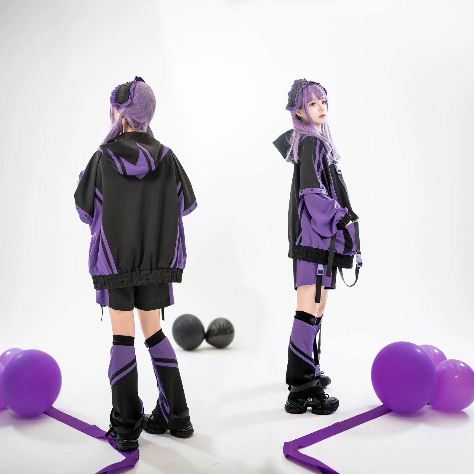 パープル ブラック 渦雷系 セットアップ ジェンダーレス ハイネック
