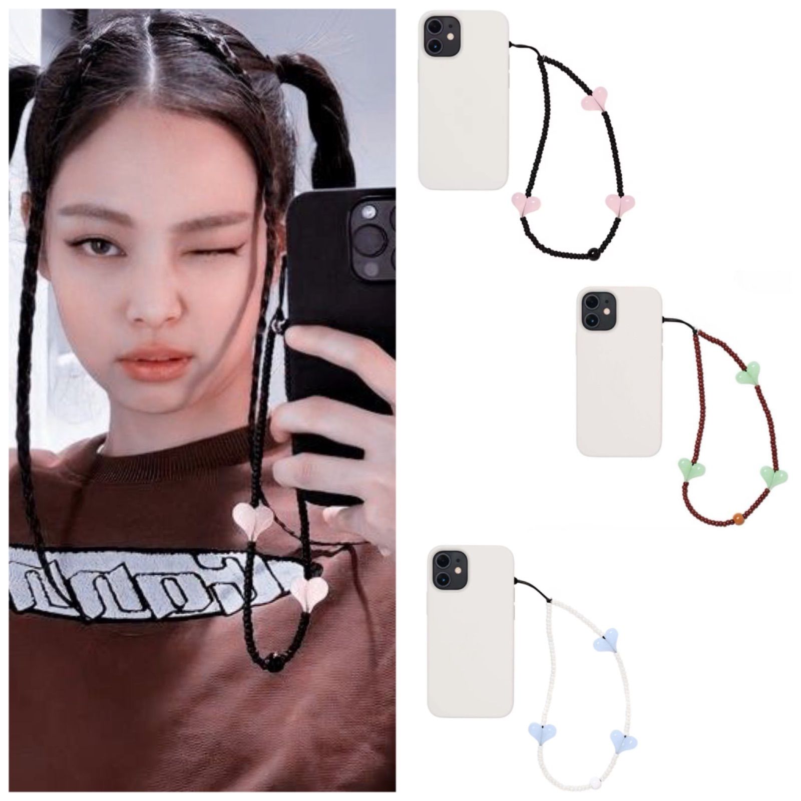 韓国人気】ハート マット ビーズ リストレット ❤︎ Phone Strap