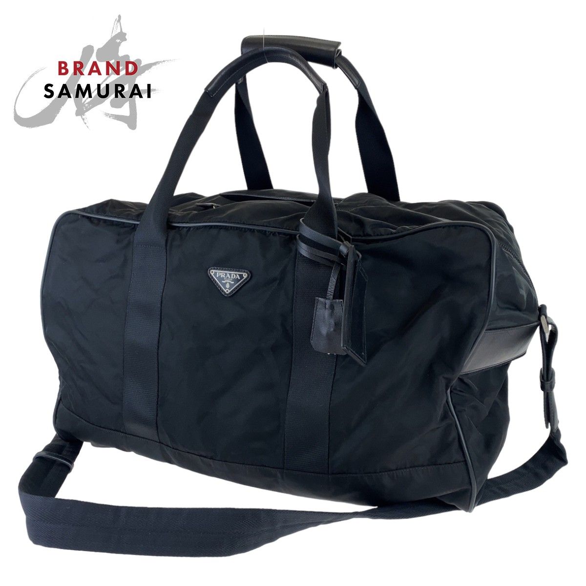 美品】プラダ 三角プレート 南京錠 レザーキャンパス ボストンバッグ